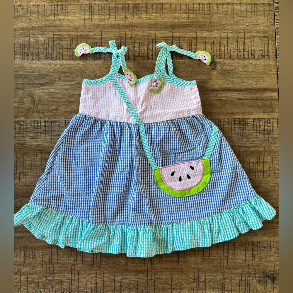 BLUEBERI BOULEVARD | Gingham Seersucker Watermelon Dress - 18 Months
